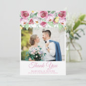 の写真結婚サンキューカードピンク黄色フローラ 招待状 (スタンド正面)