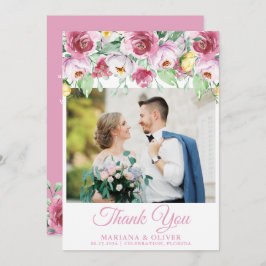 の写真結婚サンキューカードピンク黄色フローラ 招待状