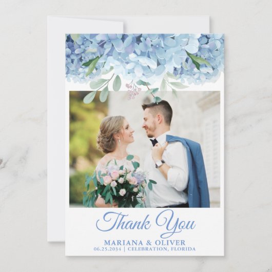 の写真結婚サンキューカードブルーアジサイフローラ 招待状 (正面)