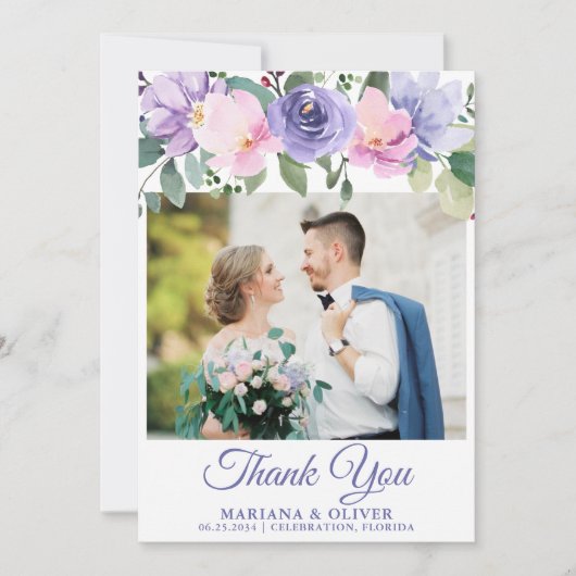 の写真結婚サンキューカードラベンダーピンクフローラ 招待状 (正面)