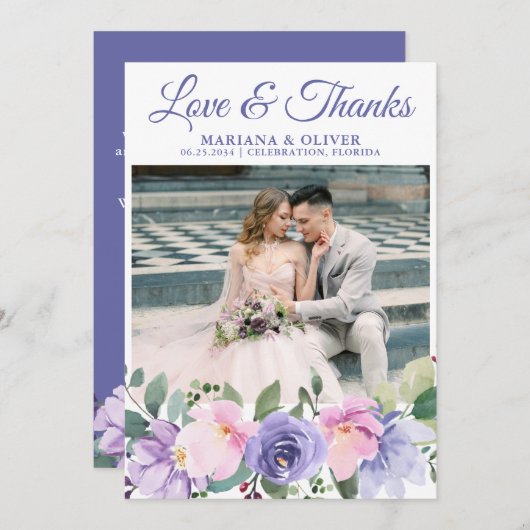 の写真結婚サンキューカードラベンダーフローラ 招待状 (正面/裏面)