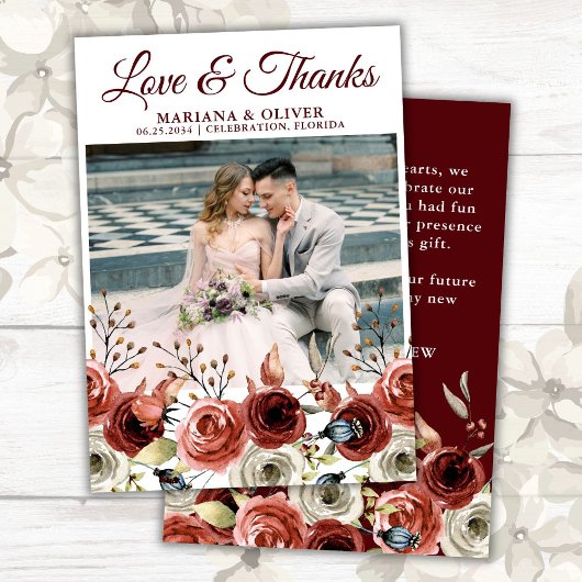 の写真結婚サンキューカード秋ミックスフローラ 招待状