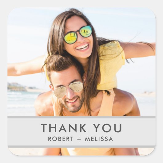 の写真結婚ステッカーに感謝 スクエアシール (正面)