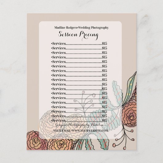 の写真結婚セッションフローラ価格リスト チラシ (正面)