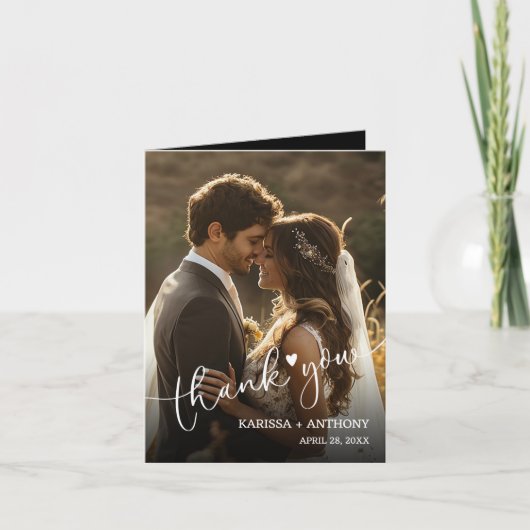 の写真結婚ハートを折り畳んだありがとう ノートカード (正面)