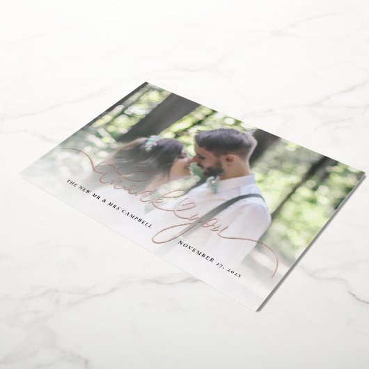 の写真結婚バラゴールドフォイルサンキューカード 箔招待状 (回転した状態)