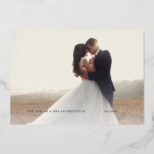 の写真結婚バラゴールドフォイルスクリプトサンキューカード 箔招待状 (正面)