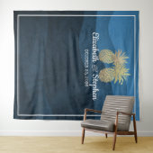 の写真結婚ブース背景金ゴールドパイナップルカップル タペストリー (インサイチュ(横))