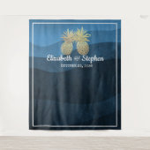 の写真結婚ブース背景金ゴールドパイナップルカップル タペストリー (正面)