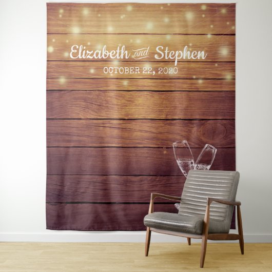の写真結婚ブースBackdrop Champagne Glass Wood タペストリー (インサイチュ)