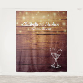 の写真結婚ブースBackdrop Champagne Glass Wood タペストリー