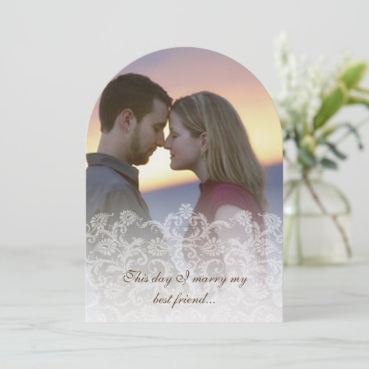 の写真結婚ヴィンテージレースダマスク招待状 招待状 (スタンド正面)