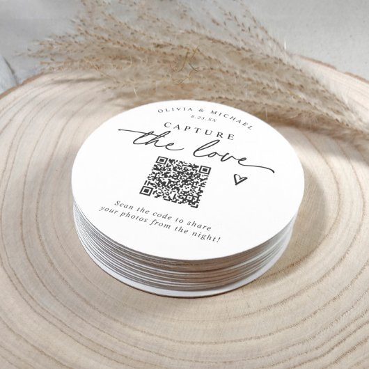 の写真結婚共有QRコード手書き ラウンドペーパーコースター