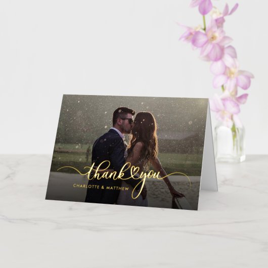 の写真結婚手書き感謝金ゴールド 箔グリーティングカード (蘭)