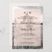 の写真結婚招待状と赤面ピンクオーバーレイ 招待状 (正面/裏面)