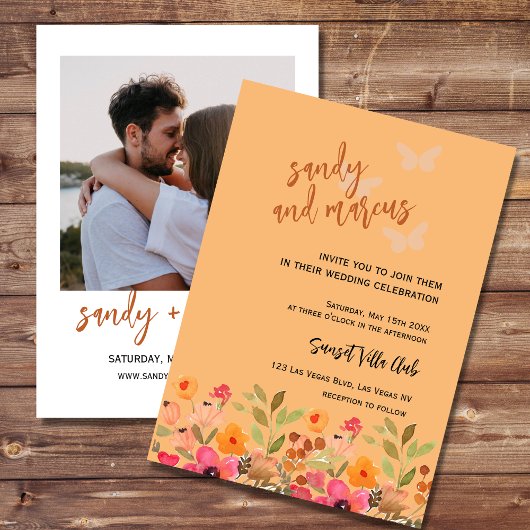 の写真結婚招待状ピンクピーチガーデン開花 招待状