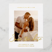 の写真結婚日付の保存 箔招待状ポストカード (正面)