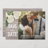 の写真結婚日付を保存Hydrangeas Lights Wood セーブザデート (正面/裏面)