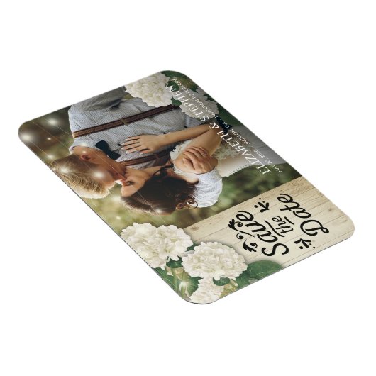 の写真結婚日付を保存Hydrangeas Lights Wood マグネット (右側)