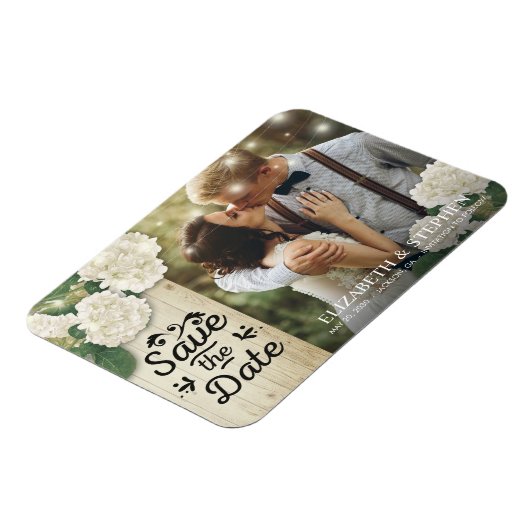 の写真結婚日付を保存Hydrangeas Lights Wood マグネット (左側)