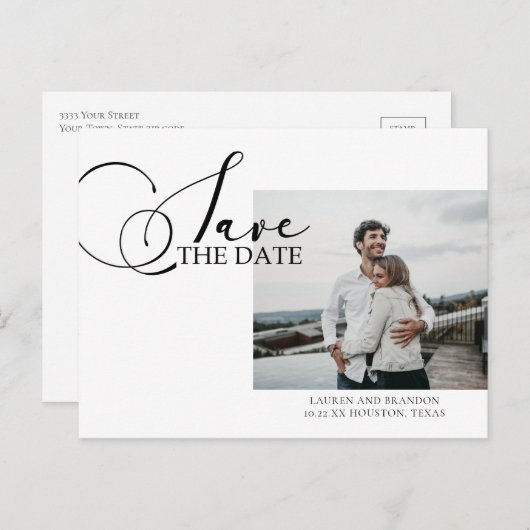 の写真結婚書の日付を保存 案内ポストカード (正面/裏面)