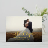 の写真結婚書道ありがとう金ゴールド 箔招待状 (立ち正面)