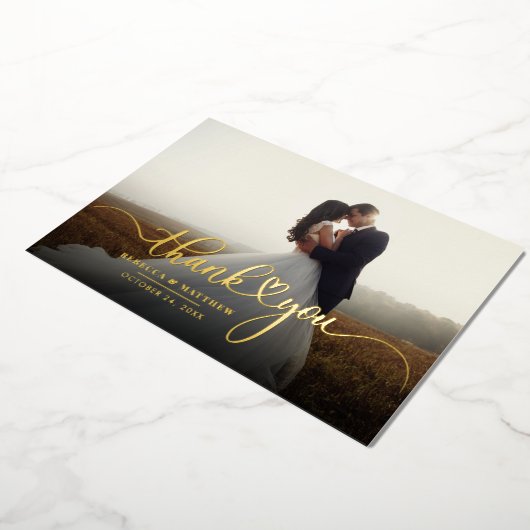 の写真結婚書道ありがとう金ゴールド 箔招待状 (回転した状態)