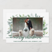 の写真結婚書道クリスマス松の緑 シーズンカード (正面/裏面)