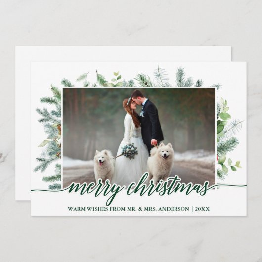 の写真結婚書道クリスマス松の緑 シーズンカード (正面/裏面)