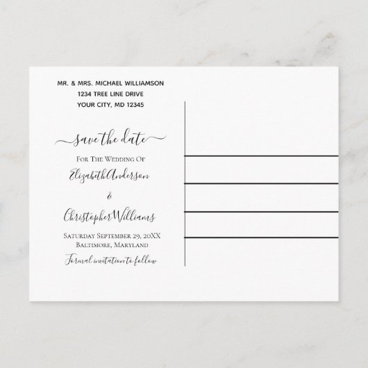 の写真結婚書道予算日付を保存 案内ポストカード (裏面)