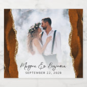 の写真結婚燃えたオレンジ色の金ゴールド瑪瑙スクリプト スパークリングワインラベル (シングルラベル)