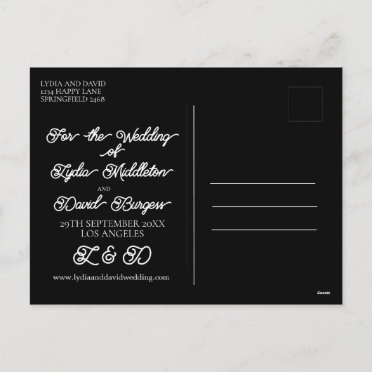 の写真結婚白黒日付の保存 シーズンポストカード (裏面)