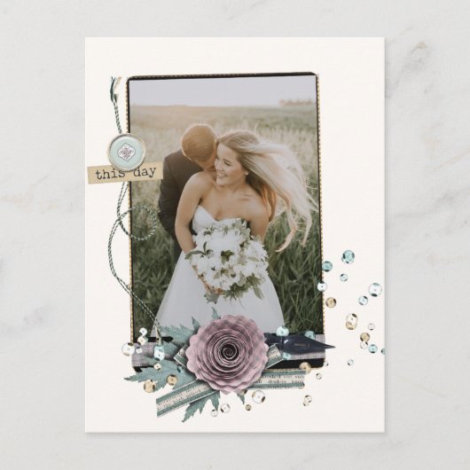 の写真結婚Thank You Collage Sequinsに素朴感謝 ポストカード (正面)