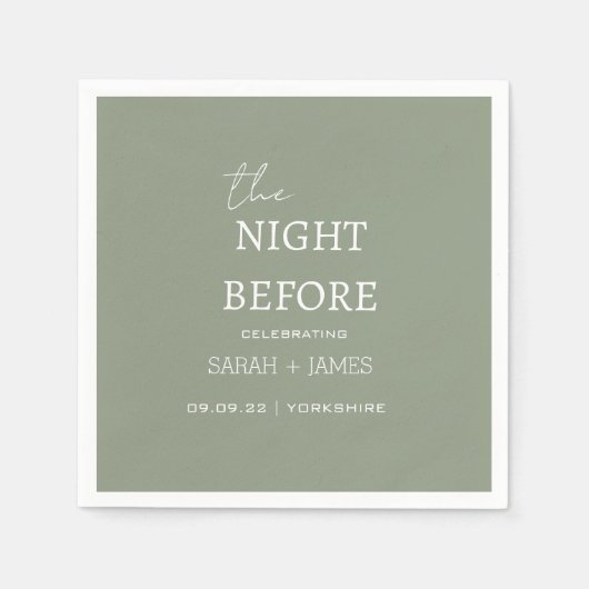 の前の夜のセージ・グリーン結婚ミニマル スタンダードカクテルナプキン (正面)