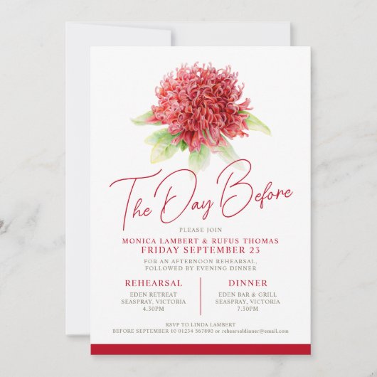 の前の赤ワラタフローラリハ結婚ーサル 招待状 (正面)