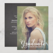 |の卒業のパーティの招待状に文字を入れる手 招待状 (正面/裏面)