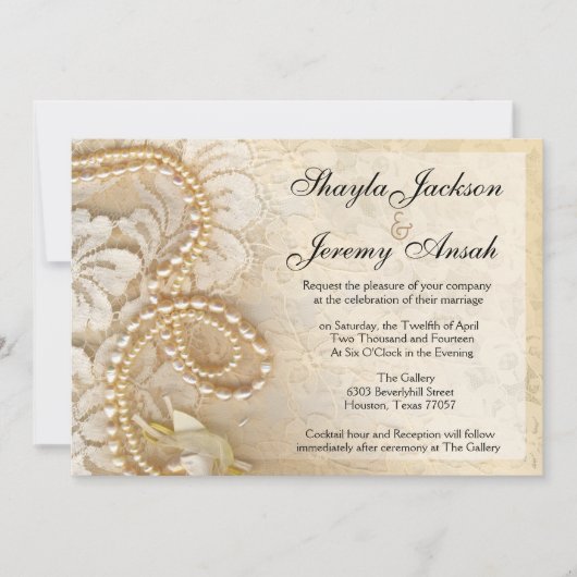 |の卵の殼を結婚するShaylaの真珠およびレース 招待状 (正面)