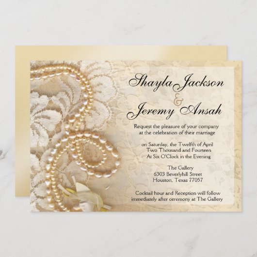 |の卵の殼を結婚するShaylaの真珠およびレース 招待状 (正面/裏面)