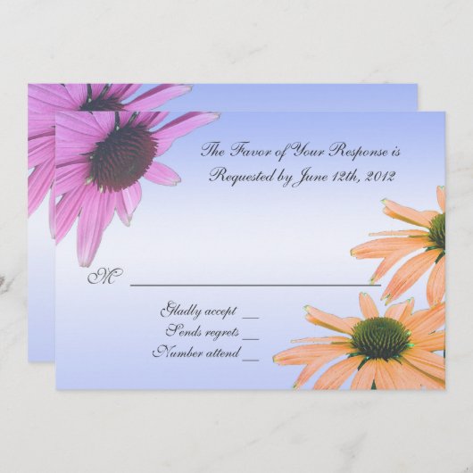 の受結婚け入れカード、デイジー花 招待状 (正面/裏面)