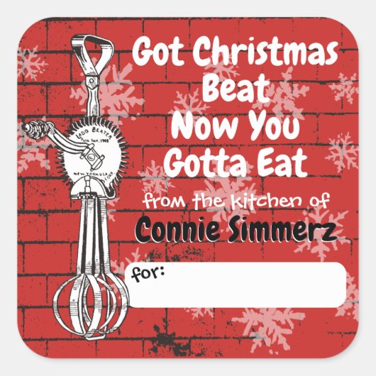 の台所から卵ベーキングのクリスマス スクエアシール (正面)