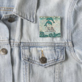 の名前タグ結婚ボタンスパークルドルフィンズティール(緑がかった色) 缶バッジ (インサイチュ)