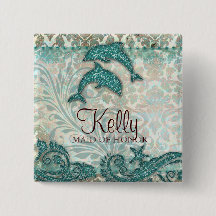 の名前タグ結婚ボタンスパークルドルフィンズティール（緑がかった色）