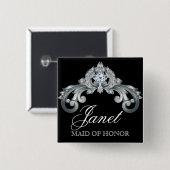 の名前結婚タグボタエレガントン黒銀 缶バッジ (正面&裏面)