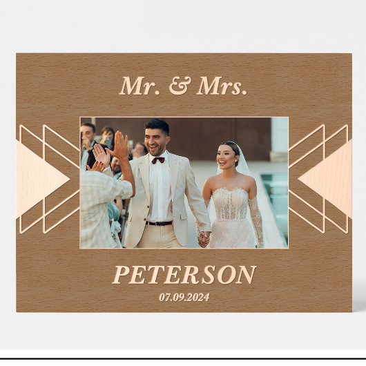 の名前結婚幾何学的写真カスタム木目フレーム レーザー彫刻フレーム