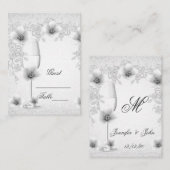 の名前結婚座席表ホワイトシルバーバラブロッサム プレイスカード (正面/裏面)