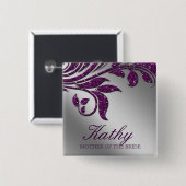 の名結婚前タグボタンの葉きらめく紫の銀 缶バッジ (正面&裏面)