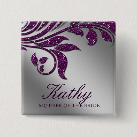 の名結婚前タグボタンの葉きらめく紫の銀 缶バッジ (正面)