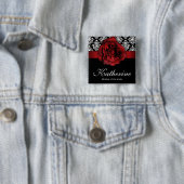 の名結婚前タグボタン赤ローズダマスク 缶バッジ (インサイチュ)