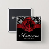 の名結婚前タグボタン赤ローズダマスク 缶バッジ (正面&裏面)