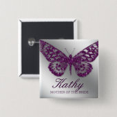 の名結婚前タグボタン輝く紫の蝶 缶バッジ (正面&裏面)